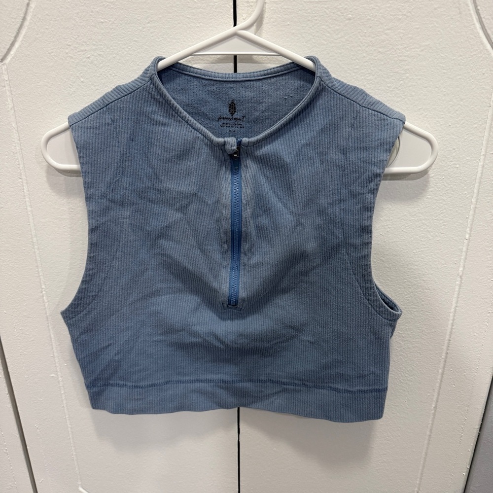 Free People Movement Blue Zipper Ribbed Cropped Tank Top